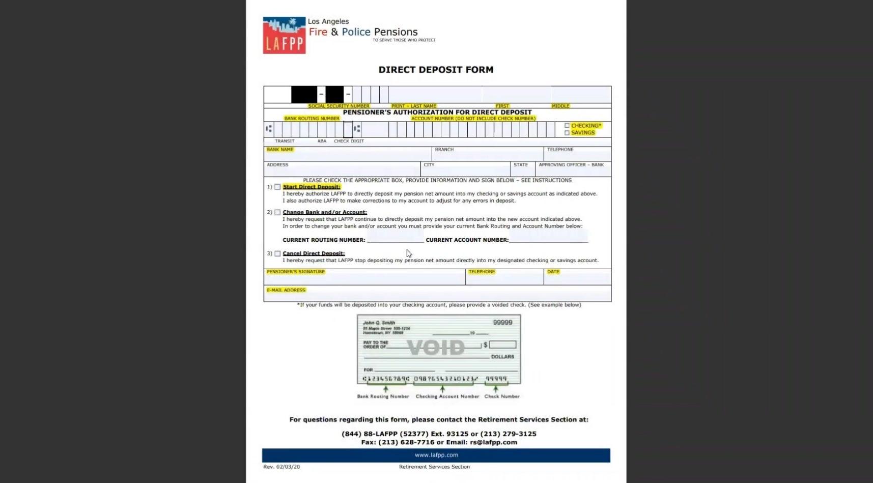 Direct Deposit Form Service Pension