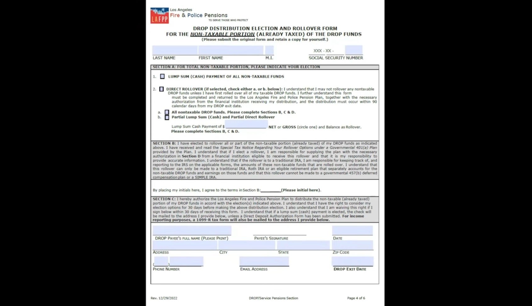 DROP Distribution Election – Non-Taxable Portion