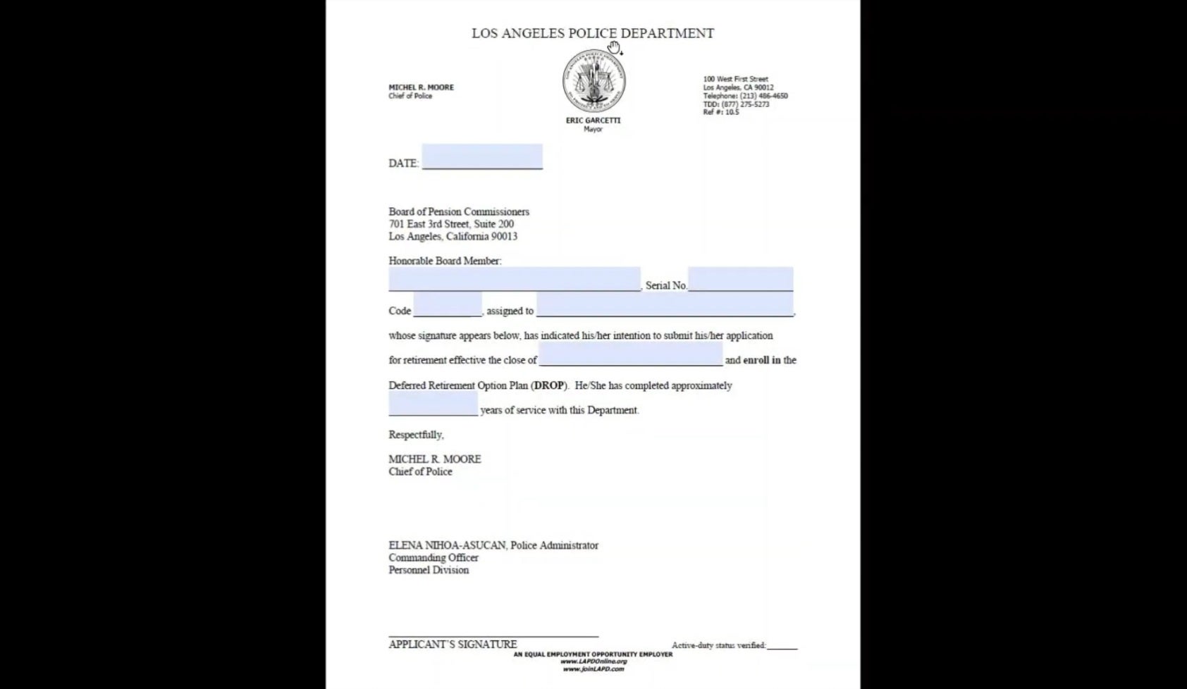 Letter of Intent (Police)
