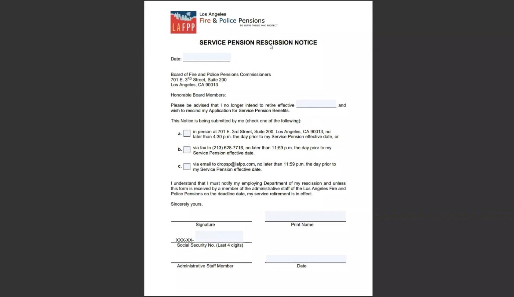 Service Pension Rescission Form