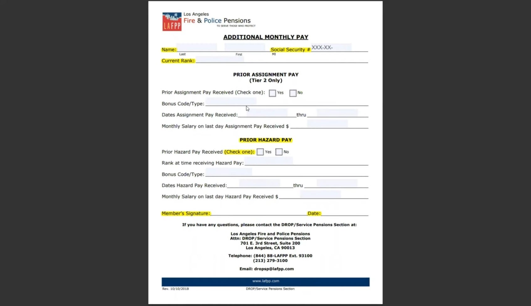 Additional Monthly Pay Prior Hazard Pay