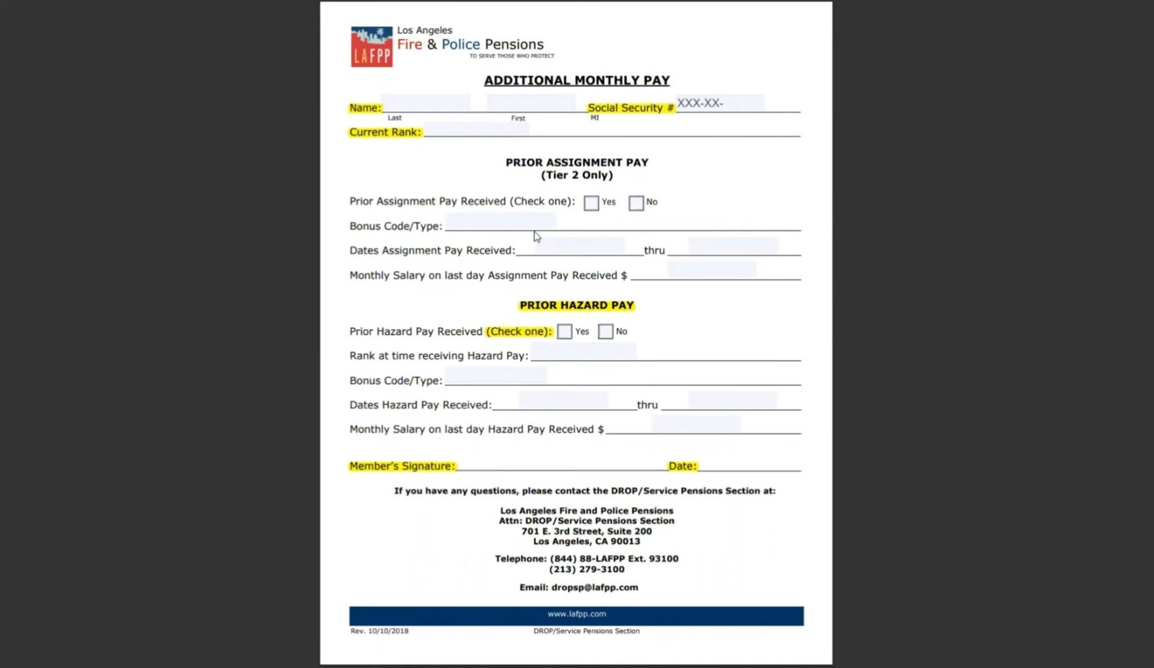 Additional Monthly Pay – Prior Hazard Pay