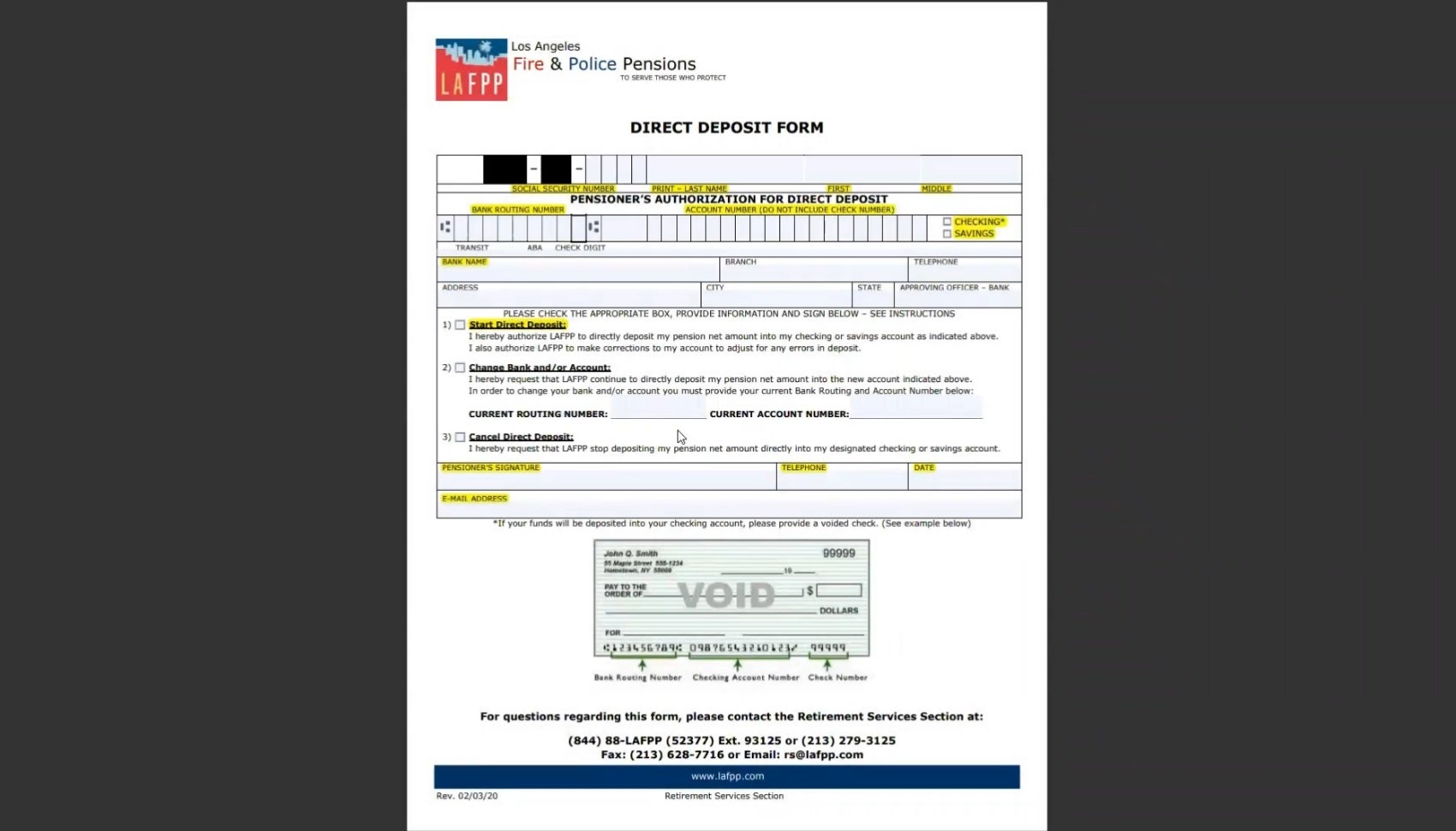 Direct Deposit Form Service Pension