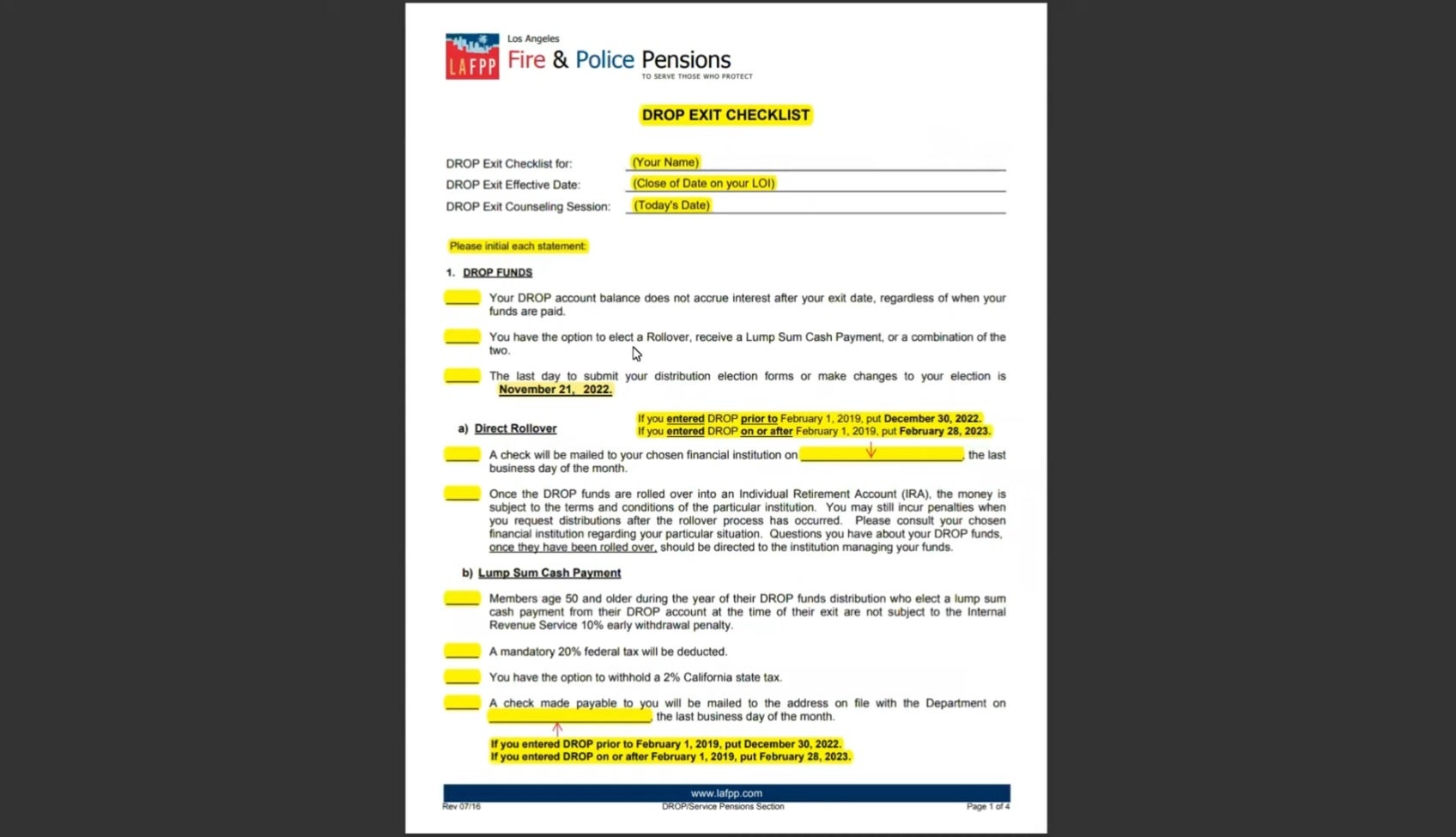 DROP Exit Checklist