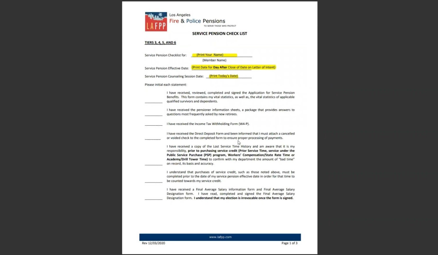 Service Pension Checklist